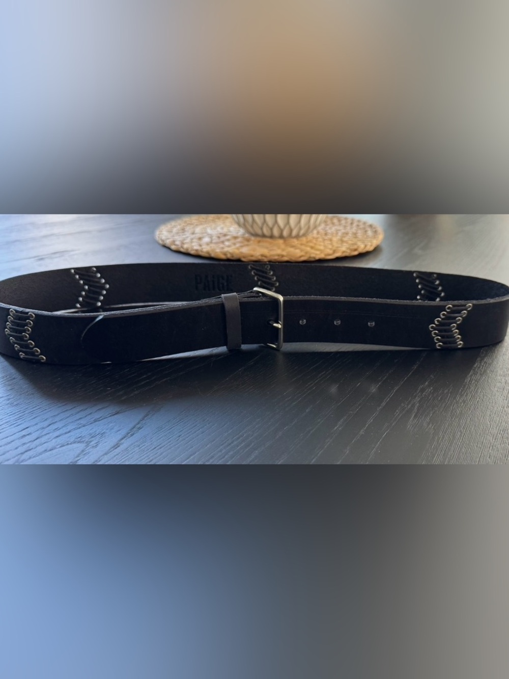 Paige - Black Leather Waist Belt with Silver Buckle